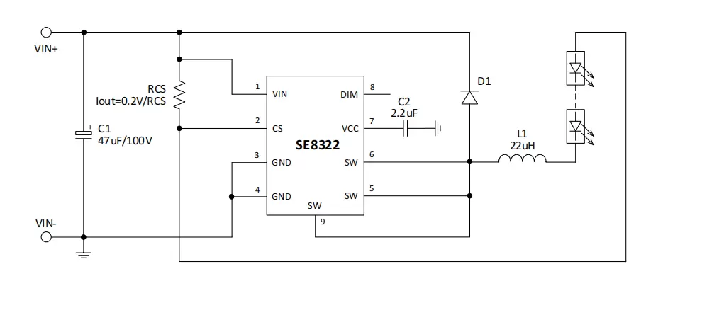 SE8322  100V 2A  降压 DC-DC LED调光驱动器