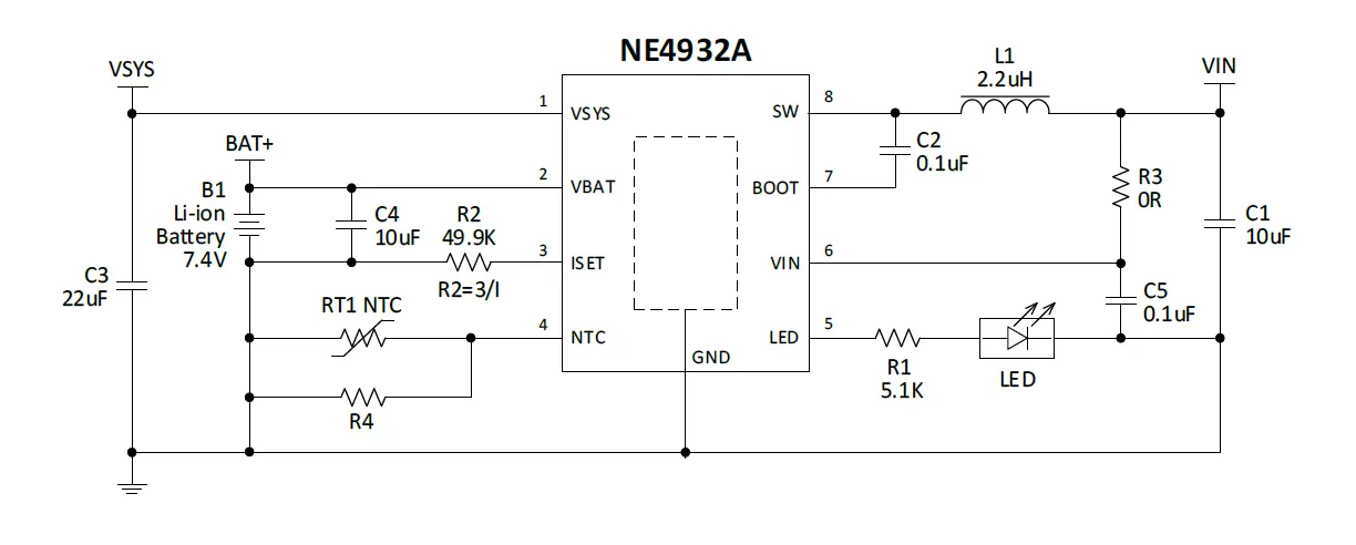 NE4932B   5V 3.6A 输入两串锂电池升压充电芯片,耐压20V